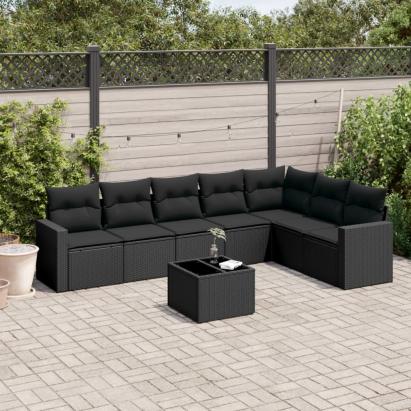 Set mobilier de grădină cu perne, 8 piese, negru, poliratan GartenMobel Dekor