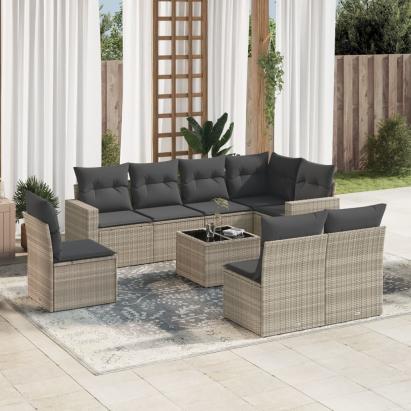 Set canapele de grădină cu perne, 9 piese gri deschis poliratan GartenMobel Dekor