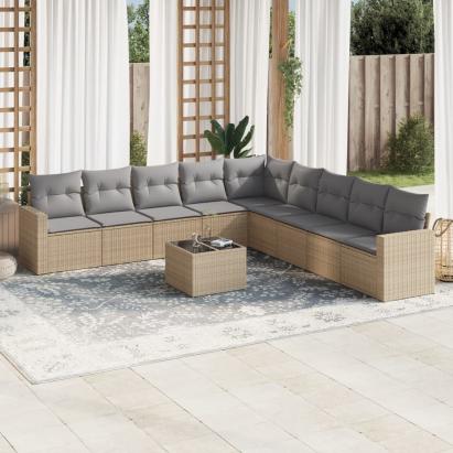 Set canapele de grădină cu perne, 10 piese, bej, poliratan GartenMobel Dekor