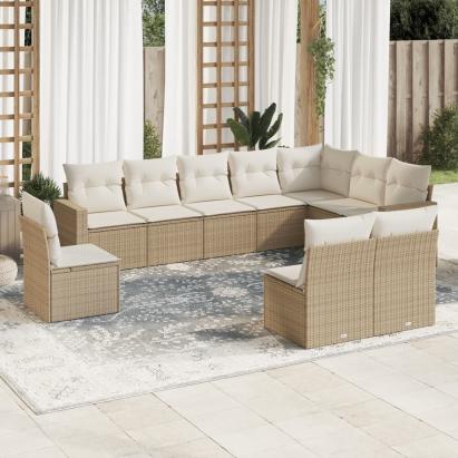 Set canapele de grădină cu perne, 10 piese, bej, poliratan GartenMobel Dekor