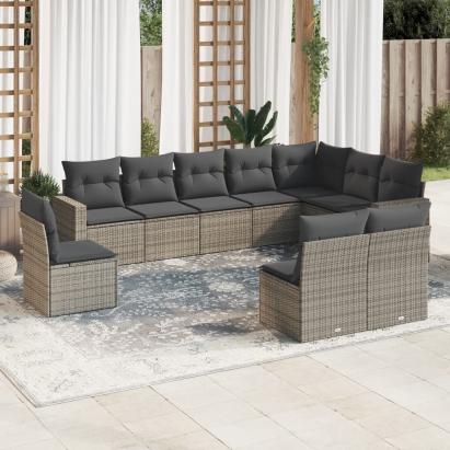 Set mobilier de grădină cu perne, 10 piese, gri, poliratan GartenMobel Dekor