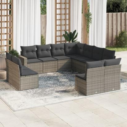 Set canapele de grădină cu perne, 11 piese, gri, poliratan GartenMobel Dekor