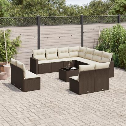 Set canapele de grădină cu perne, 12 piese, maro, poliratan GartenMobel Dekor