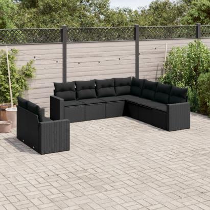 Set mobilier de grădină cu perne, 9 piese, negru, poliratan GartenMobel Dekor