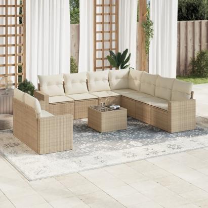 Set canapele de grădină cu perne, 10 piese, bej, poliratan GartenMobel Dekor