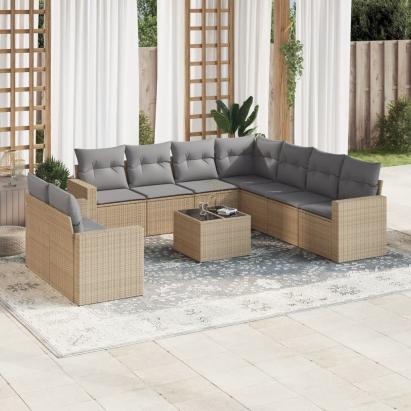 Set canapele de grădină cu perne, 10 piese, bej, poliratan GartenMobel Dekor