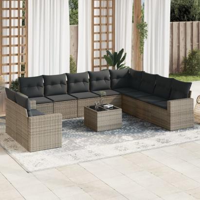 Set canapele de grădină cu perne, 11 piese, gri, poliratan GartenMobel Dekor