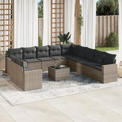 Set canapea de grădină cu perne, 12 piese, gri, poliratan GartenMobel Dekor