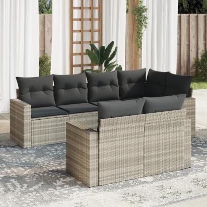 Set canapele de grădină cu perne, 7piese gri deschis poliratan GartenMobel Dekor