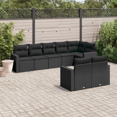 Set mobilier de grădină cu perne, 8 piese, negru, poliratan GartenMobel Dekor