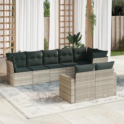 Set mobilier de grădină cu perne, 8 piese gri deschis poliratan GartenMobel Dekor