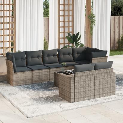 Set canapele de grădină, 9 piese, cu perne, gri, poliratan GartenMobel Dekor