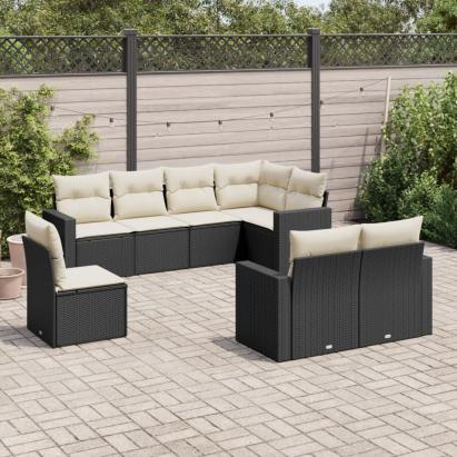 Set mobilier de grădină cu perne, 8 piese, negru, poliratan GartenMobel Dekor