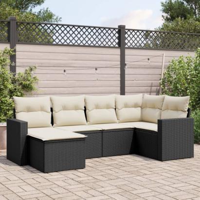 Set mobilier de grădină cu perne, 6 piese, negru, poliratan GartenMobel Dekor