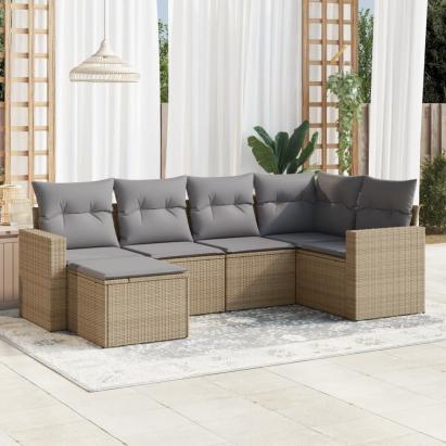 Set canapele de grădină cu perne, 6 piese, bej, poliratan GartenMobel Dekor