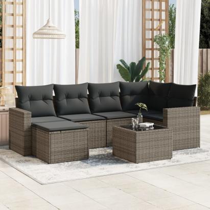 Set canapele de grădină, 7 piese, cu perne, gri, poliratan GartenMobel Dekor