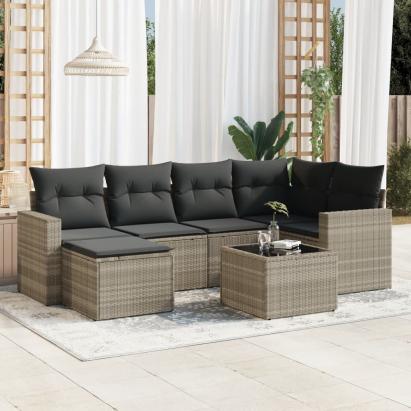 Set canapele de grădină cu perne, 7piese gri deschis poliratan GartenMobel Dekor