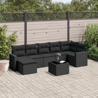 Set mobilier de grădină cu perne, 8 piese, negru, poliratan GartenMobel Dekor