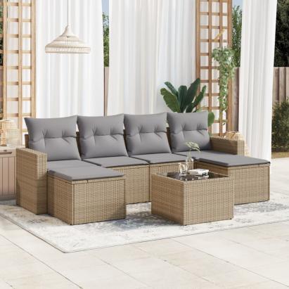 Set canapele de grădină, 7 piese, cu perne, bej, poliratan GartenMobel Dekor