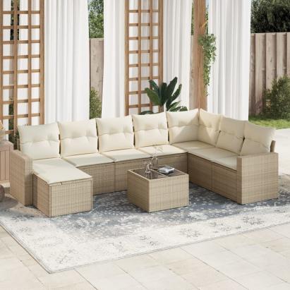 Set canapele de grădină, 9 piese, cu perne, bej, poliratan GartenMobel Dekor