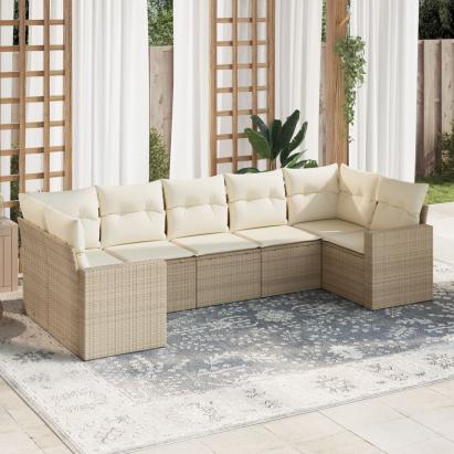 Set canapele de grădină, 7 piese, cu perne, bej, poliratan GartenMobel Dekor