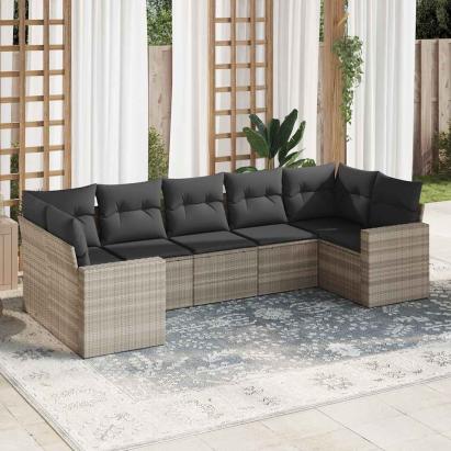 Set canapele de grădină cu perne, 7piese gri deschis poliratan GartenMobel Dekor