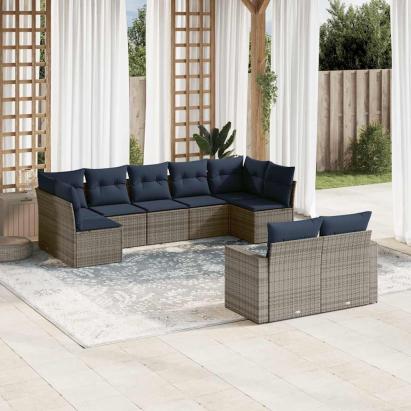 Set canapele de grădină, 9 piese, cu perne, gri, poliratan GartenMobel Dekor