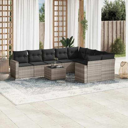 Set canapele de grădină cu perne 10 piese gri deschis poliratan GartenMobel Dekor
