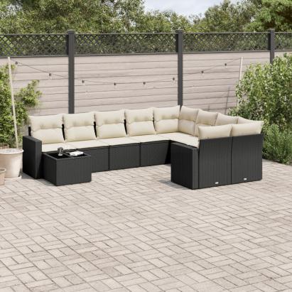Set canapele de grădină cu perne, 10 piese, negru, poliratan GartenMobel Dekor