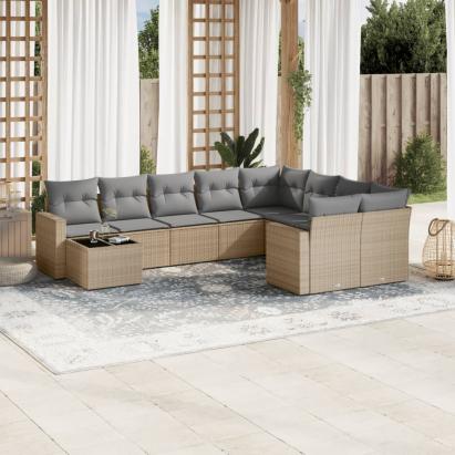 Set canapele de grădină cu perne, 10 piese, bej, poliratan GartenMobel Dekor
