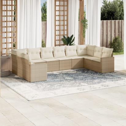 Set canapele de grădină cu perne, 10 piese, bej, poliratan GartenMobel Dekor