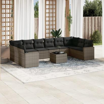 Set canapele de grădină cu perne, 11 piese, gri, poliratan GartenMobel Dekor