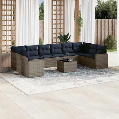 Set canapele de grădină cu perne, 11 piese, gri, poliratan GartenMobel Dekor