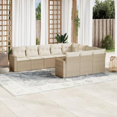 Set canapele de grădină cu perne, 10 piese, bej, poliratan GartenMobel Dekor
