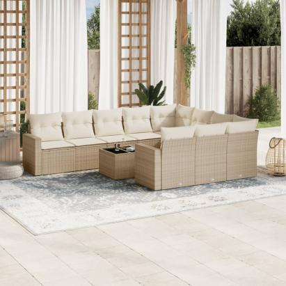 Set canapele de grădină cu perne, 11 piese, bej, poliratan GartenMobel Dekor