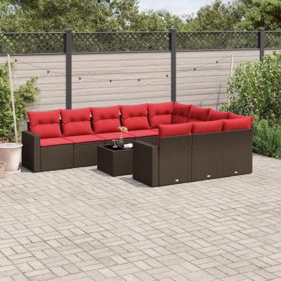 Set canapele de grădină cu perne, 11 piese, maro, poliratan GartenMobel Dekor