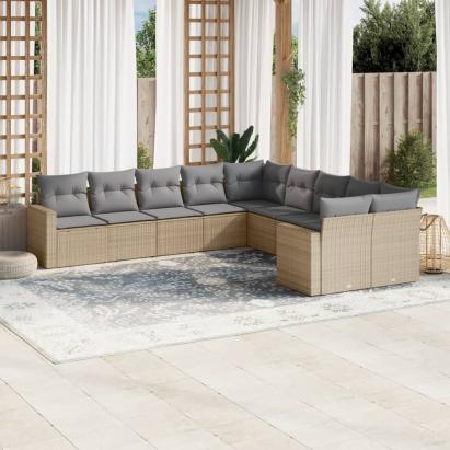 Set canapele de grădină cu perne, 10 piese, bej, poliratan GartenMobel Dekor