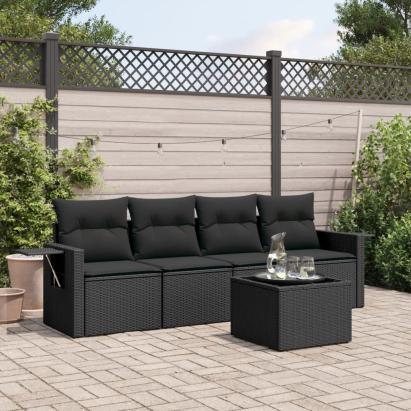 Set mobilier de grădină cu perne, 5 piese, negru, poliratan GartenMobel Dekor