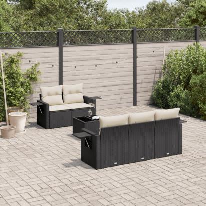 Set mobilier de grădină cu perne, 6 piese, negru, poliratan GartenMobel Dekor