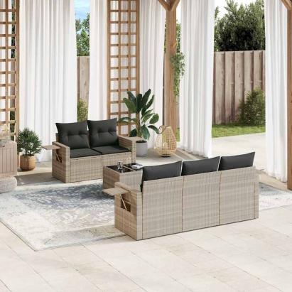 Set canapele de grădină cu perne, 6 piese gri deschis poliratan GartenMobel Dekor
