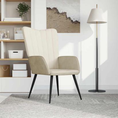 Scaun de relaxare, alb crem, catifea GartenMobel Dekor