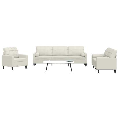 Set de canapele cu perne/rulouri, 3 piese, crem, catifea GartenMobel Dekor