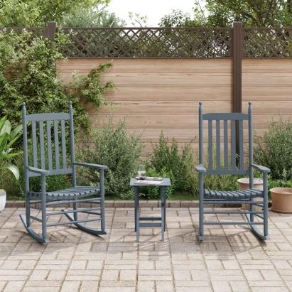 Scaune balansoare 2 buc. cu masă pliabilă, gri, lemn masiv plop GartenMobel Dekor