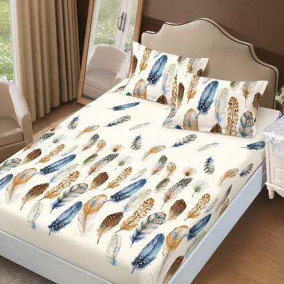 Husă de pat finet cu elastic 160x200 + 2 fețe pernă, Pene colorate