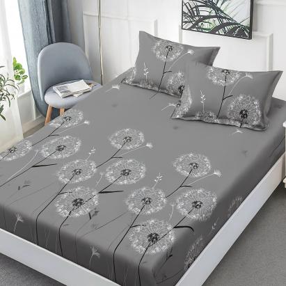 Husă de pat din finet cu elastic 160x200 cm și 2 fețe pernă, Papadii gri