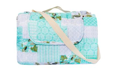 Pătură picnic impermeabilă Somnart Green Flowers, microfibră, 180x200 cm