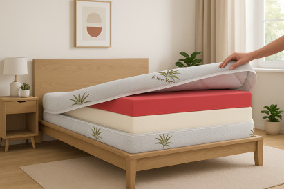 Husă de saltea 160x190x25 Aloe Vera, matlasată, detașabilă cu fermoar