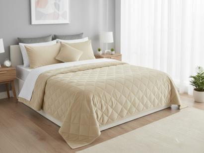 Cuvertură de pat velour crem Somnart, matlasată, 220x240 cm, reversibilă