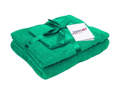 Set prosoape bumbac Somnart, 600gsm, de fata 50x90 cm + de corp 70x140 + de maini 30x50 cm - verde