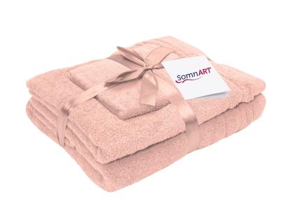 Set prosoape bumbac Somnart, 600gsm, de fata 50x90 cm + de corp 70x140 + de maini 30x50 cm - roz